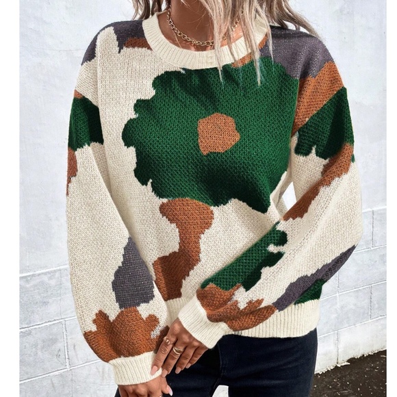 Cozy Floral Print Oversized Sweater Top - Picture 7 of 7